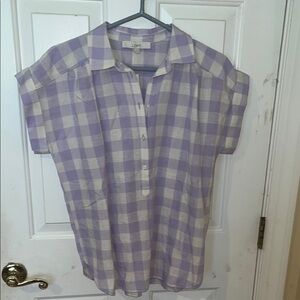 NWT LOFT Lavender and White Plaid Top size Small